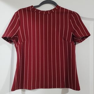 Burgundy shirt with white stripes- Large